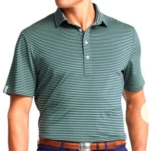 Ralph Lauren RLX Striped Polo‎ Shirt Golf Performance Green Gray Dri Fit Sport L
